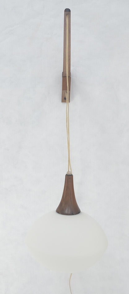 EstablishedLines Danish Mid Century Modern Fully Adjustable Teak Swing Scones Frost Glass Shade