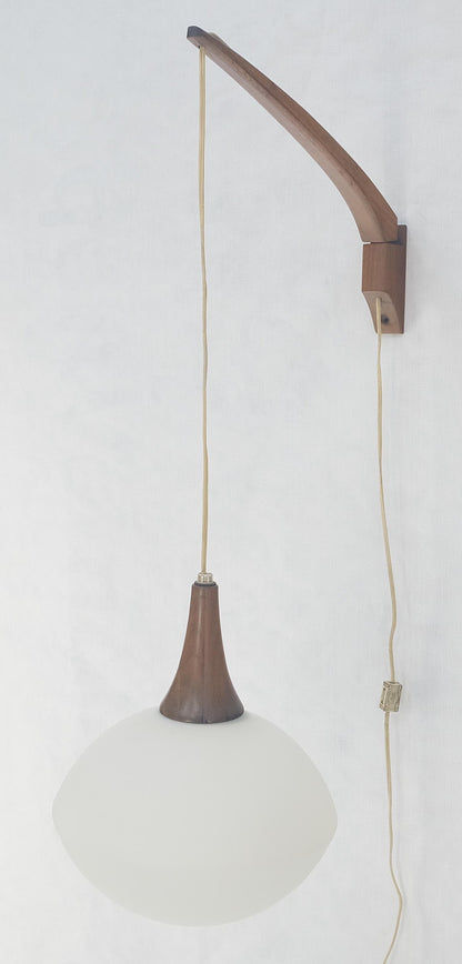 EstablishedLines Danish Mid Century Modern Fully Adjustable Teak Swing Scones Frost Glass Shade