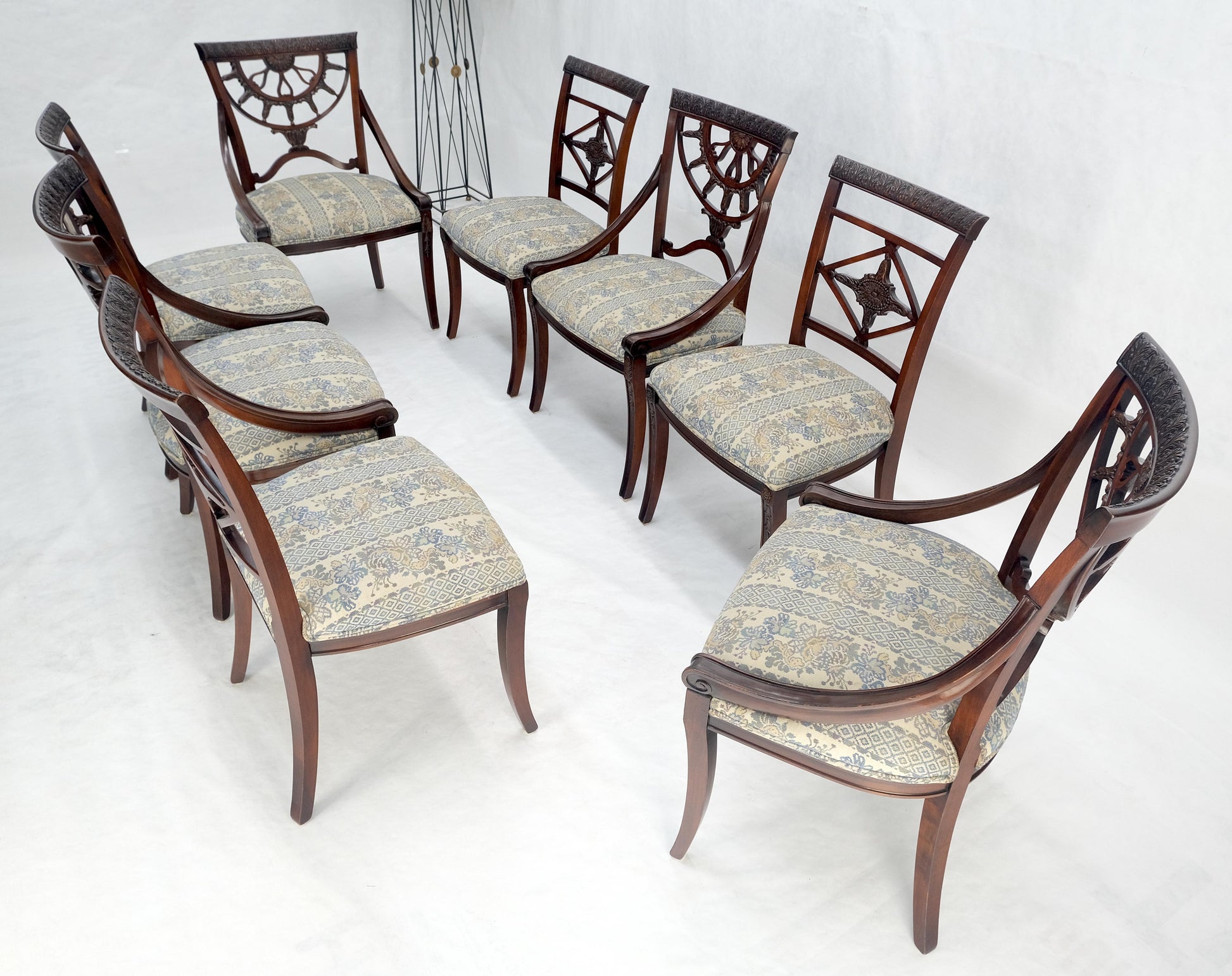 EstablishedLines Set of 8 Very Fine Carved Mahogany Dining Chairs MINT!