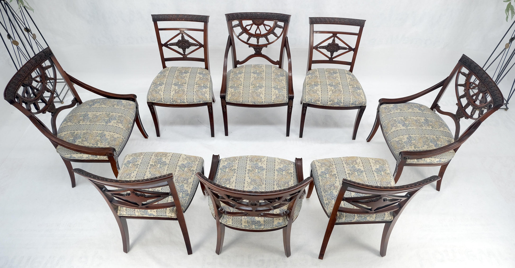 EstablishedLines Set of 8 Very Fine Carved Mahogany Dining Chairs MINT!