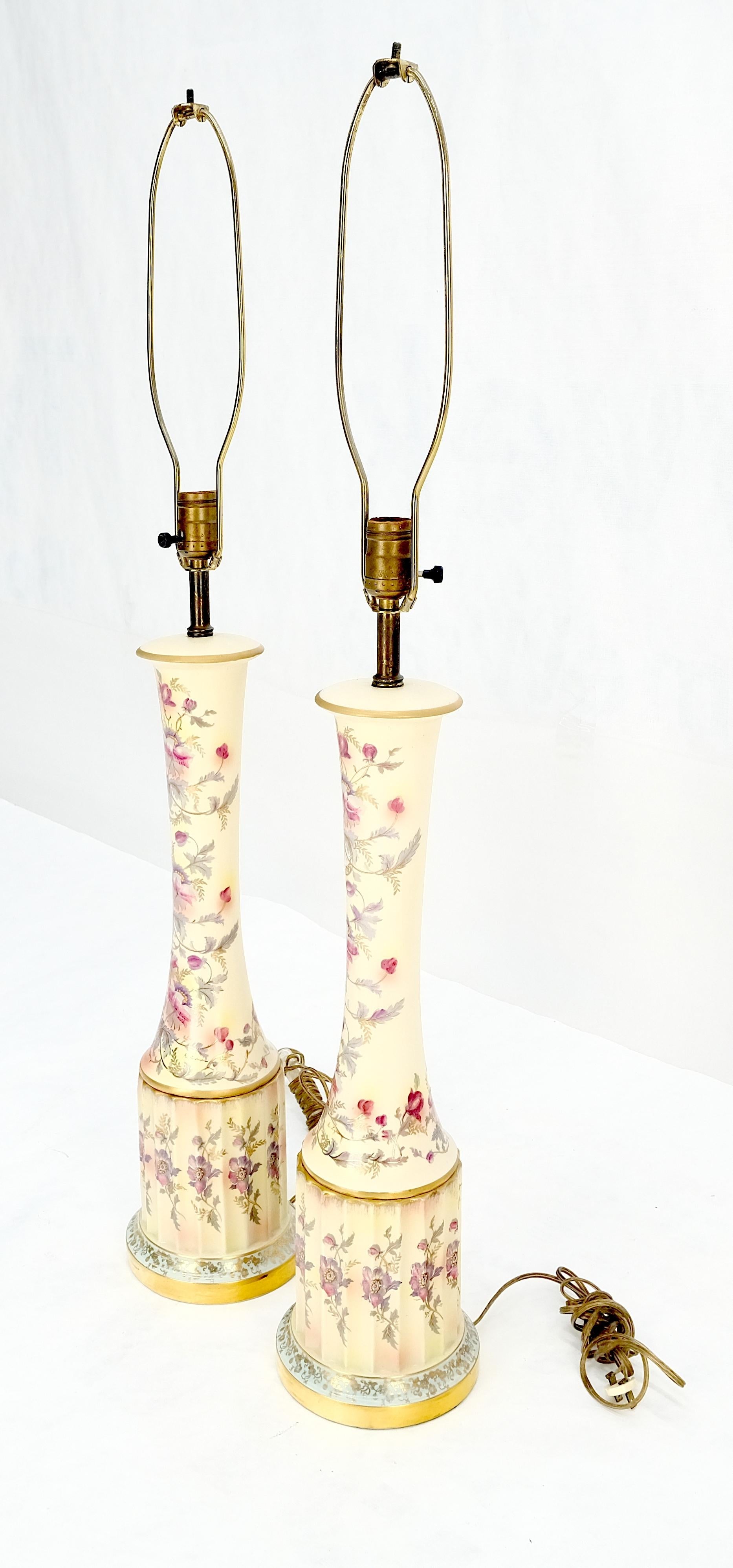 EstablishedLines Pair of 39" Tall Ceramic Hand Painted Round Tower Shape Table Lamps w/ Shades