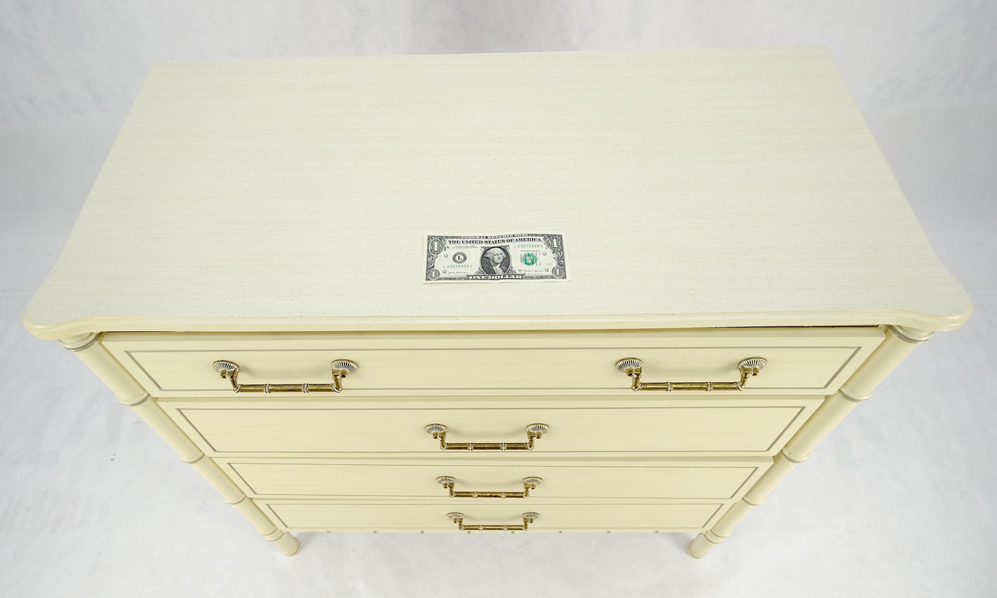EstablishedLines Faux Bamboo Beige White Lacquer 4 Drawers Bachelor Chest Dresser MINT!