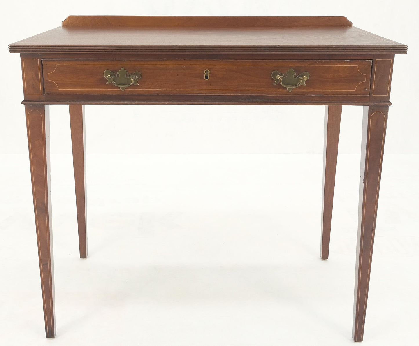 EstablishedLines c.1880s Fine One Drawer Inlayed Solid Crotch Mahogany Top Console Table MINT!