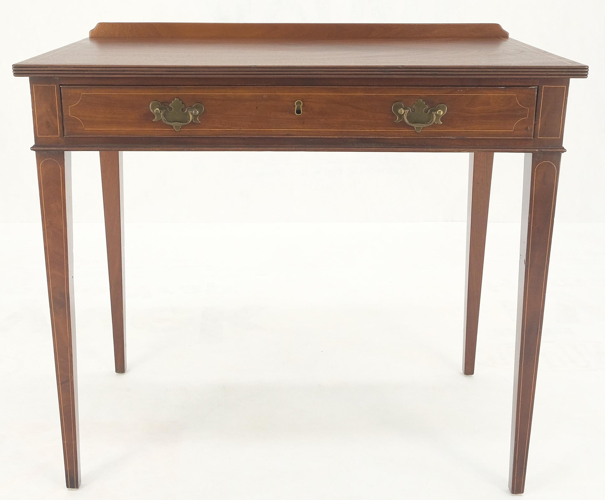EstablishedLines c.1880s Fine One Drawer Inlayed Solid Crotch Mahogany Top Console Table MINT!