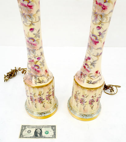 EstablishedLines Pair of 39" Tall Ceramic Hand Painted Round Tower Shape Table Lamps w/ Shades