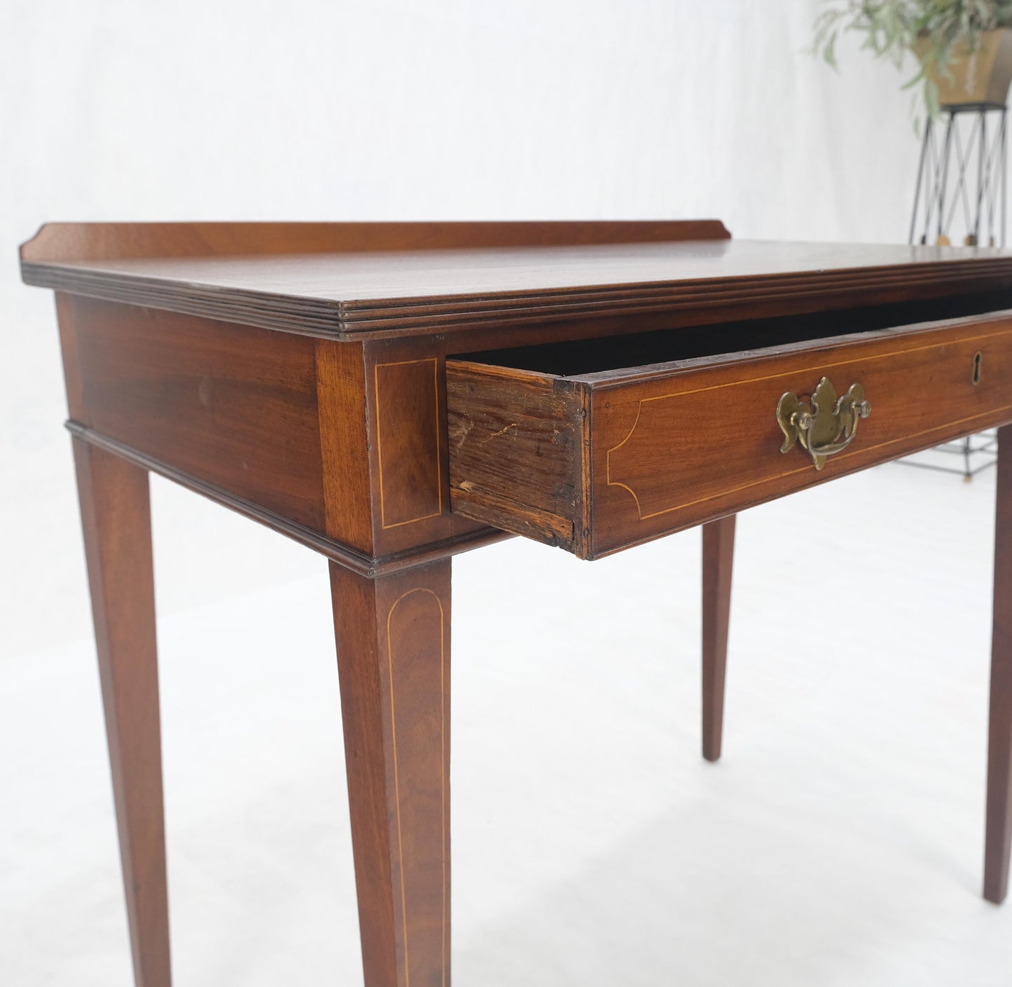 EstablishedLines c.1880s Fine One Drawer Inlayed Solid Crotch Mahogany Top Console Table MINT!