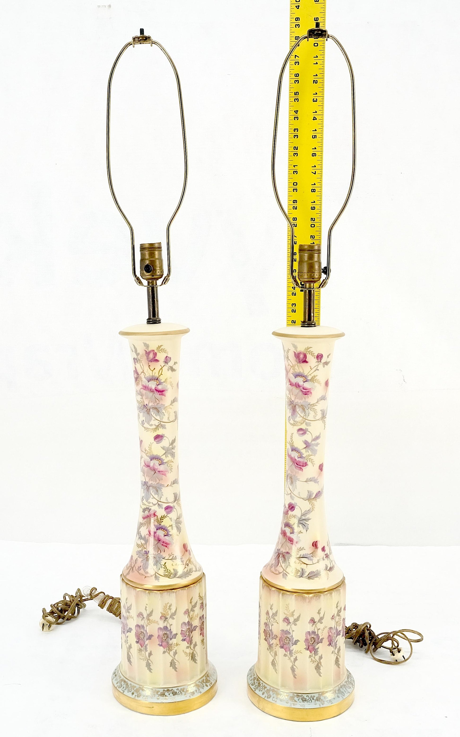EstablishedLines Pair of 39" Tall Ceramic Hand Painted Round Tower Shape Table Lamps w/ Shades