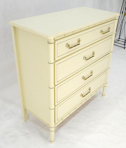 EstablishedLines Faux Bamboo Beige White Lacquer 4 Drawers Bachelor Chest Dresser MINT!