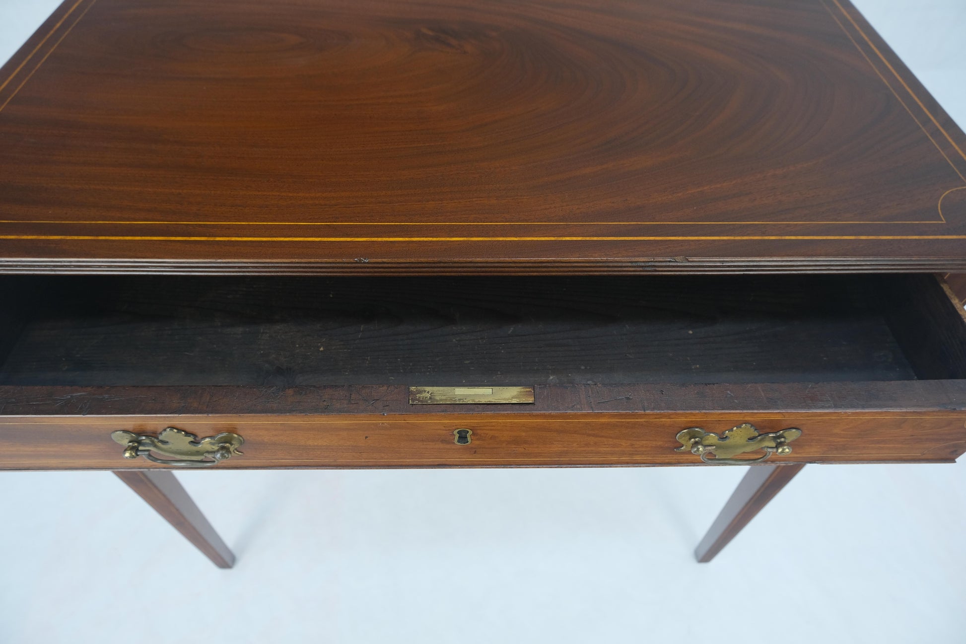 EstablishedLines c.1880s Fine One Drawer Inlayed Solid Crotch Mahogany Top Console Table MINT!
