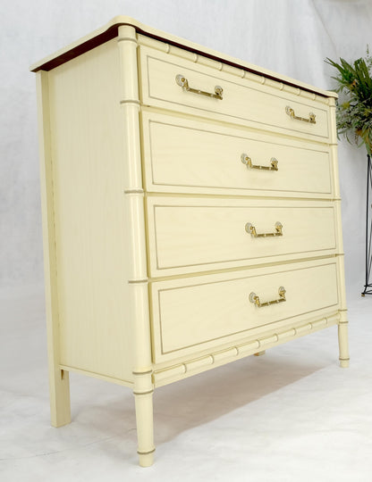 EstablishedLines Faux Bamboo Beige White Lacquer 4 Drawers Bachelor Chest Dresser MINT!