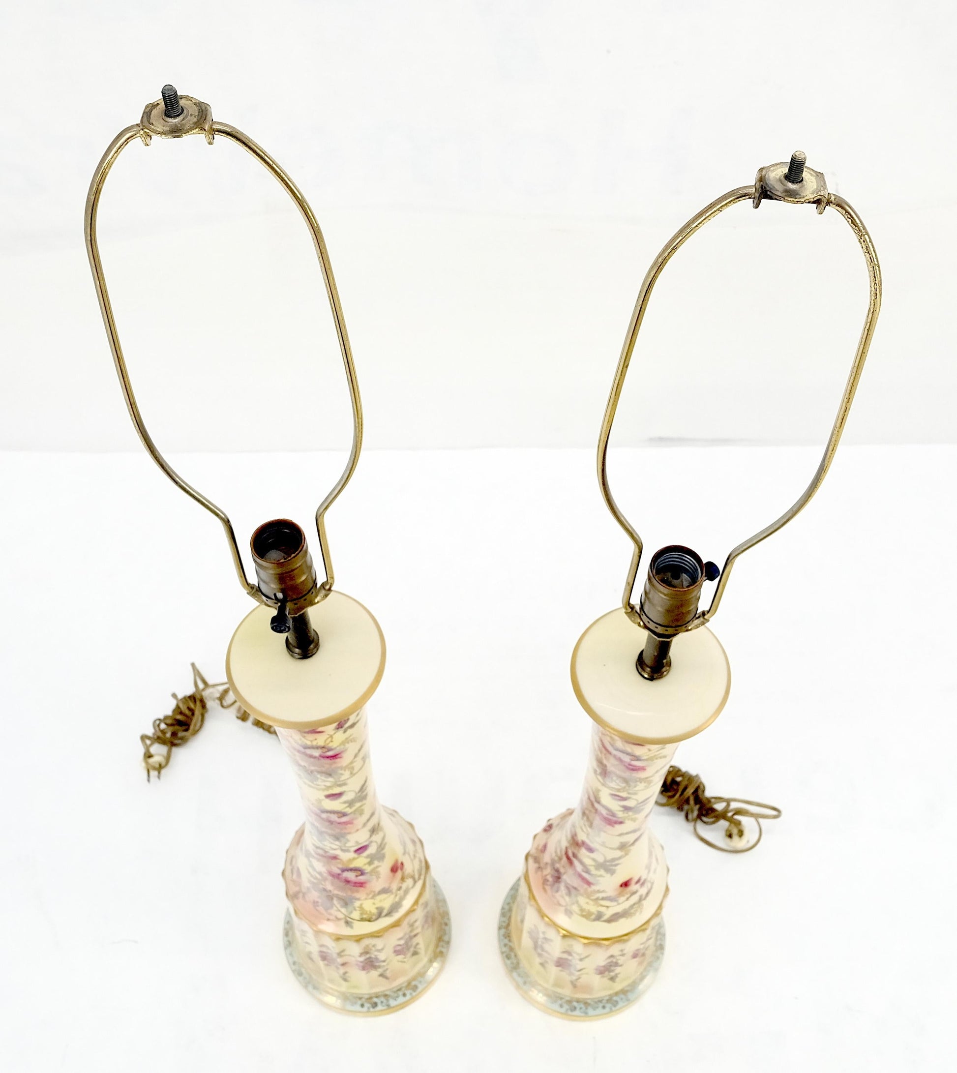 EstablishedLines Pair of 39" Tall Ceramic Hand Painted Round Tower Shape Table Lamps w/ Shades
