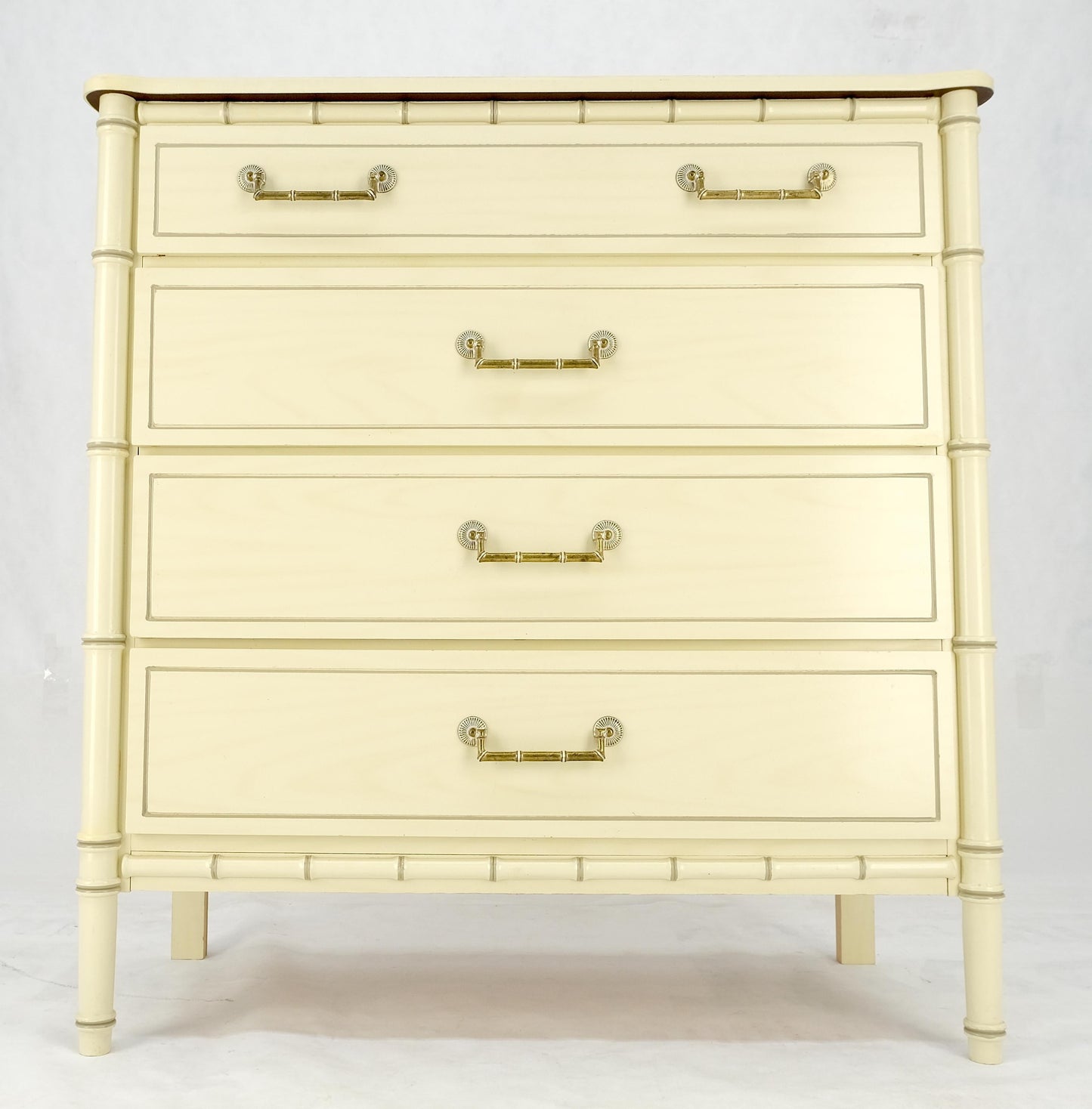 EstablishedLines Faux Bamboo Beige White Lacquer 4 Drawers Bachelor Chest Dresser MINT!