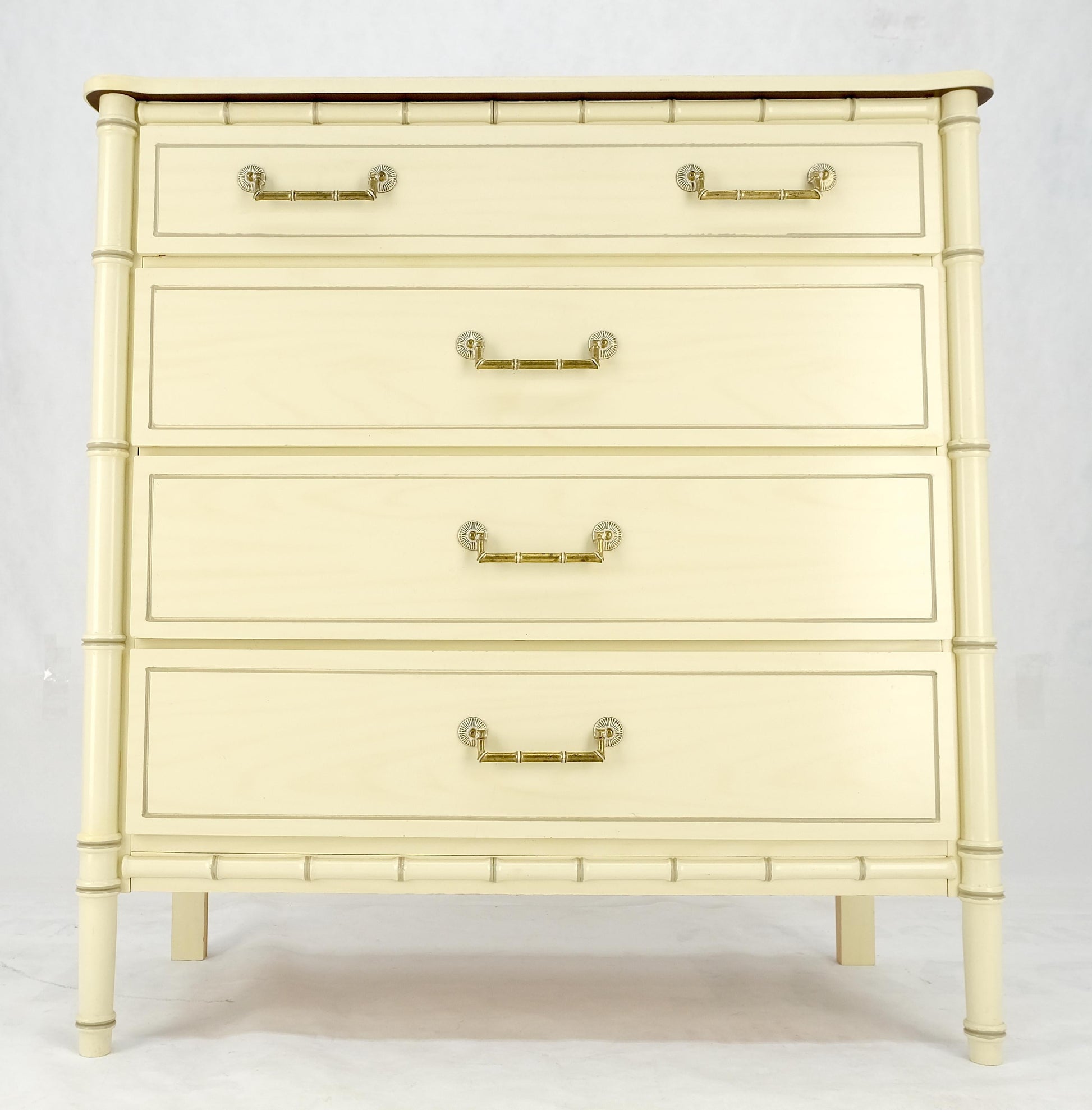 EstablishedLines Faux Bamboo Beige White Lacquer 4 Drawers Bachelor Chest Dresser MINT!
