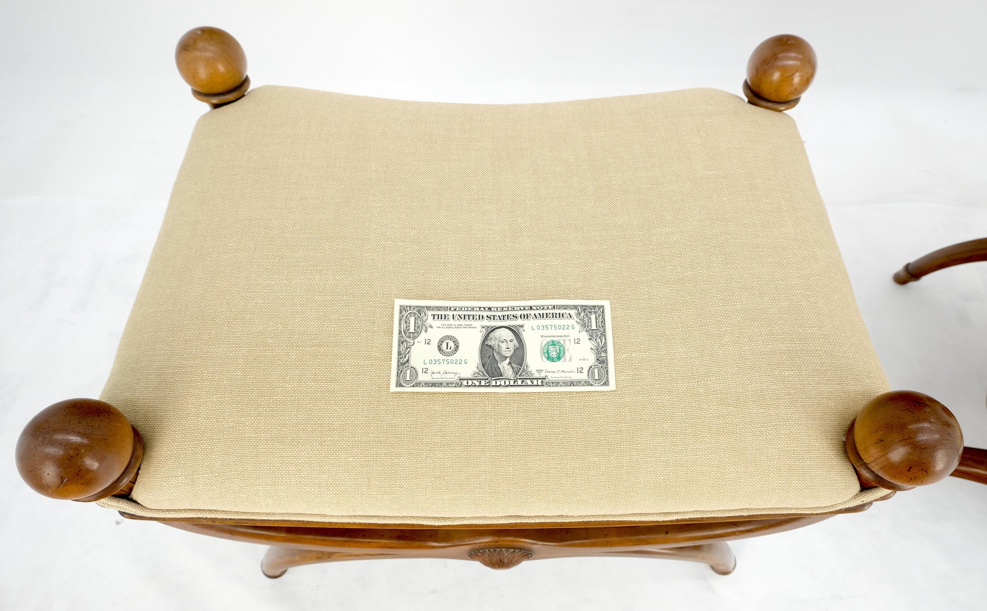 EstablishedLines Pair of New Linen Upholstery French Empire Style Ball Finials Benches MINT!