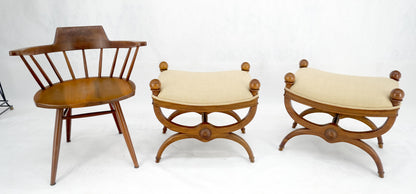 EstablishedLines Pair of New Linen Upholstery French Empire Style Ball Finials Benches MINT!