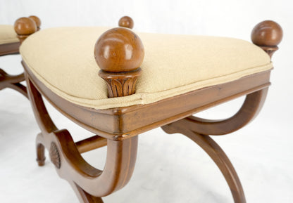EstablishedLines Pair of New Linen Upholstery French Empire Style Ball Finials Benches MINT!