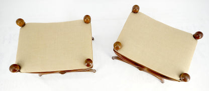 EstablishedLines Pair of New Linen Upholstery French Empire Style Ball Finials Benches MINT!