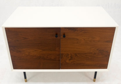 White Lacquer Oiled Walnut Double Door Cylinder Legs Brass Tips Legs Credenza