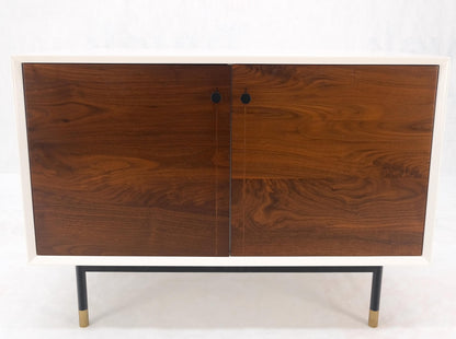 White Lacquer Oiled Walnut Double Door Cylinder Legs Brass Tips Legs Credenza