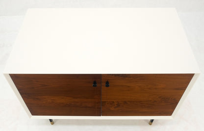 White Lacquer Oiled Walnut Double Door Cylinder Legs Brass Tips Legs Credenza