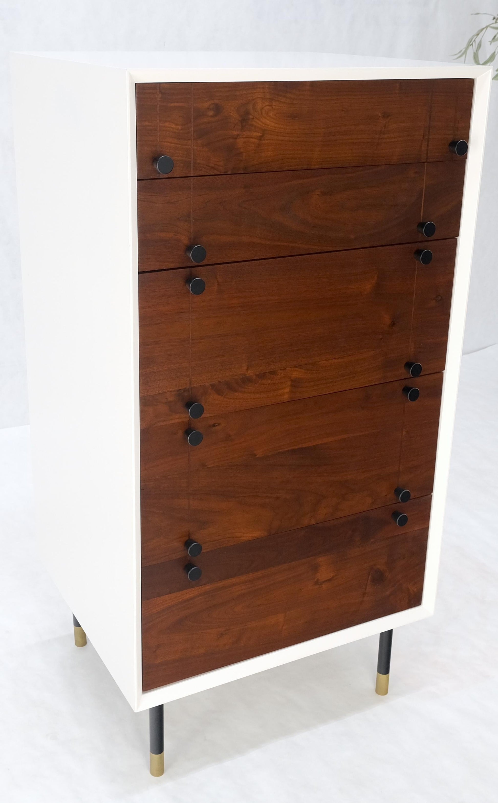 Two Tone 47" Tall White Bedroom Dresser 5 Walnut Drawers