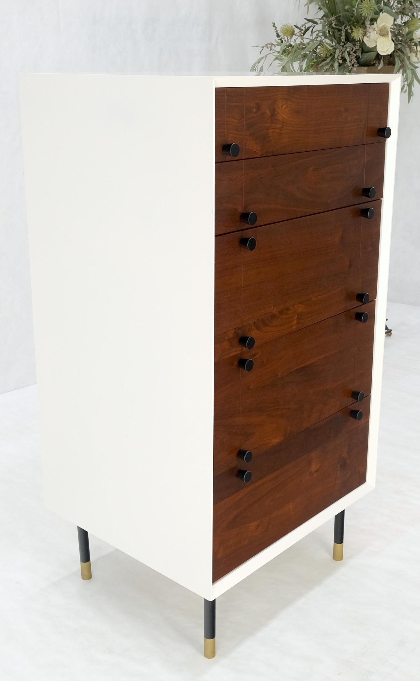 Two Tone 47" Tall White Bedroom Dresser 5 Walnut Drawers