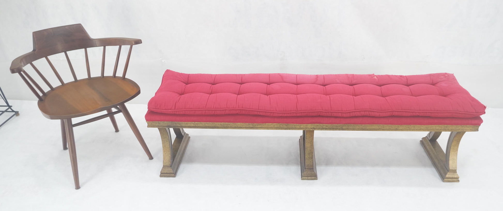 EstablishedLines c1970s Gold Splatter Metallic Style Finish Tufted Cushion Upholstery Bench Clean