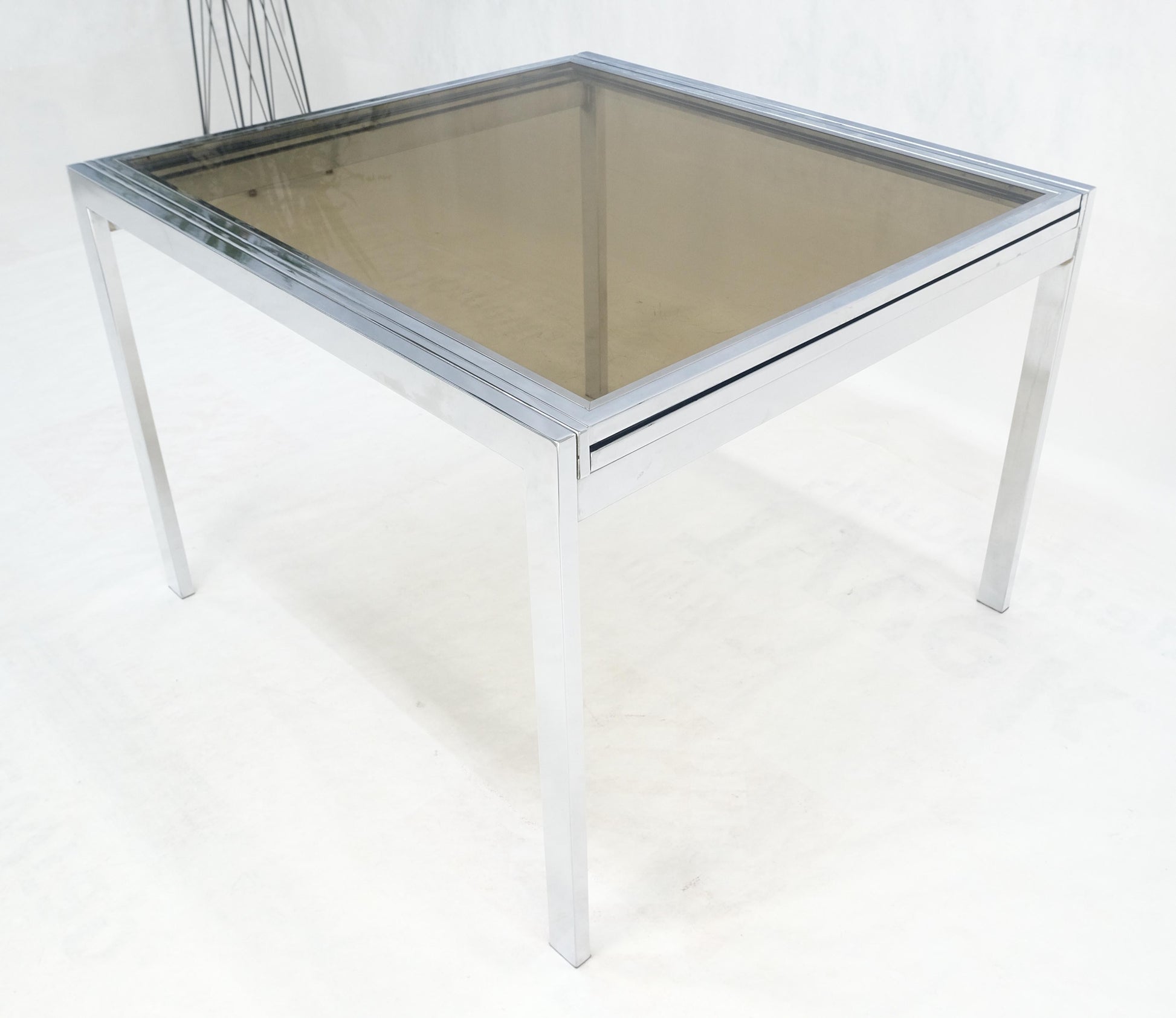 EstablishedLines Flip Top 40" Square Crome Base Smoked Glass Top Dining Table 84" Extended Clean!