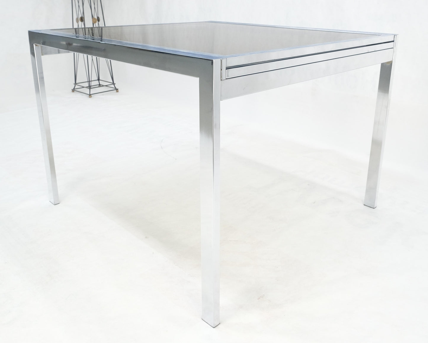 EstablishedLines Flip Top 40" Square Crome Base Smoked Glass Top Dining Table 84" Extended Clean!