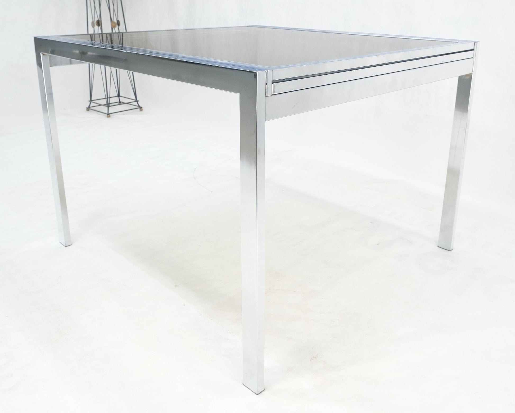 EstablishedLines Flip Top 40" Square Crome Base Smoked Glass Top Dining Table 84" Extended Clean!