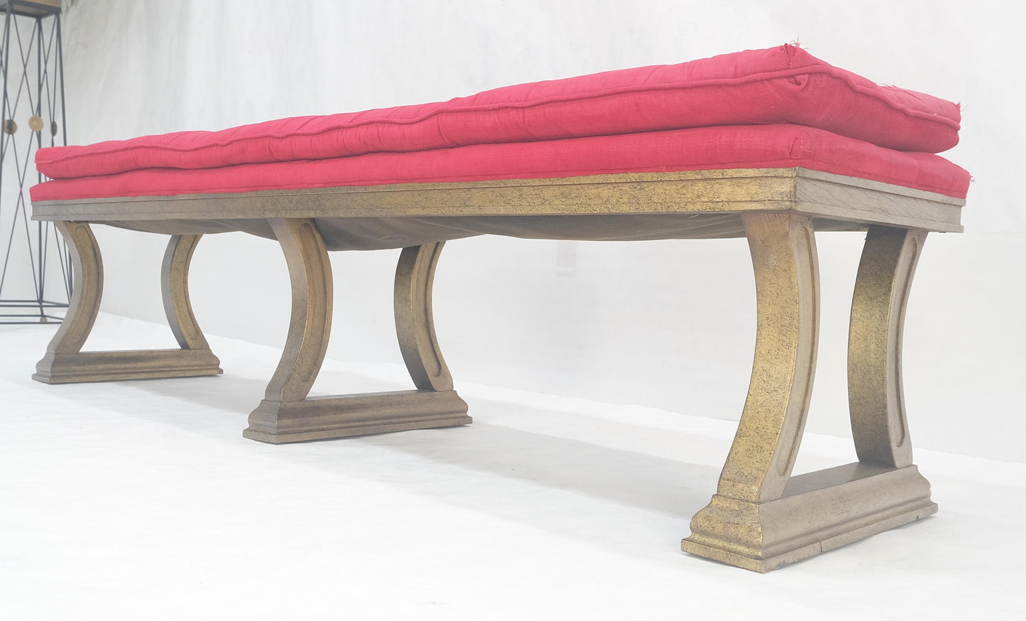 EstablishedLines c1970s Gold Splatter Metallic Style Finish Tufted Cushion Upholstery Bench Clean