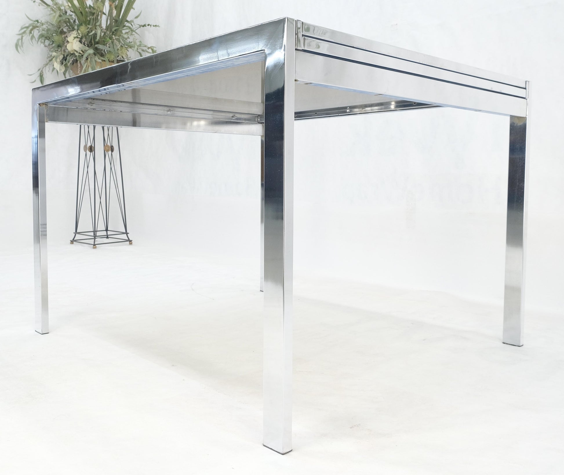 EstablishedLines Flip Top 40" Square Crome Base Smoked Glass Top Dining Table 84" Extended Clean!