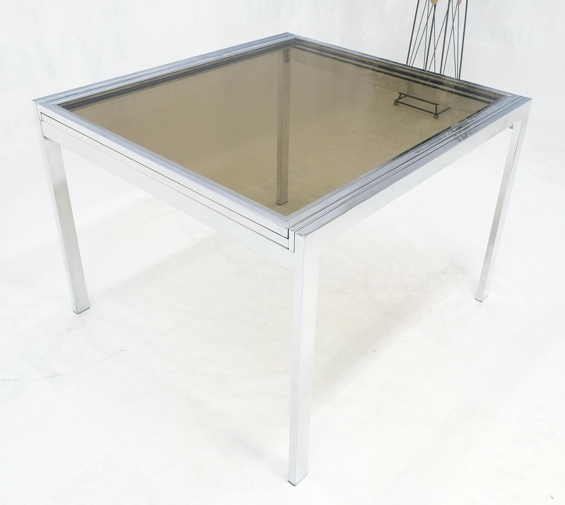 EstablishedLines Flip Top 40" Square Crome Base Smoked Glass Top Dining Table 84" Extended Clean!