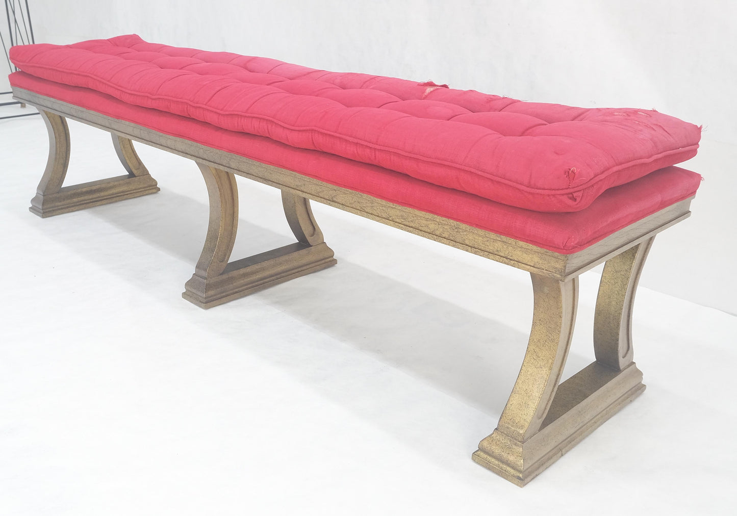 EstablishedLines c1970s Gold Splatter Metallic Style Finish Tufted Cushion Upholstery Bench Clean