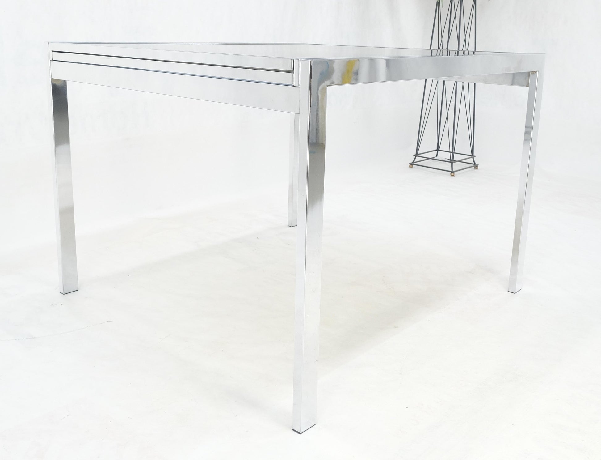 EstablishedLines Flip Top 40" Square Crome Base Smoked Glass Top Dining Table 84" Extended Clean!