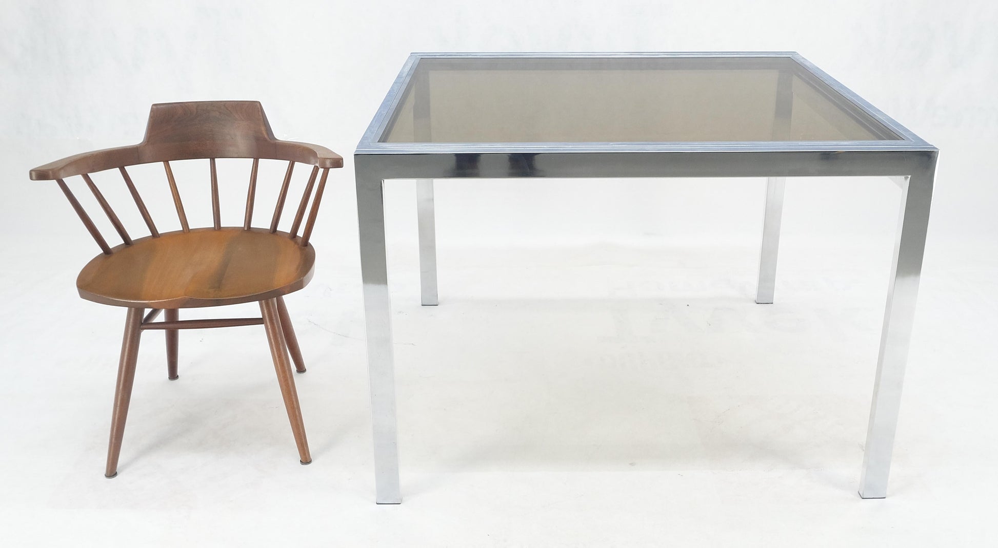 EstablishedLines Flip Top 40" Square Crome Base Smoked Glass Top Dining Table 84" Extended Clean!