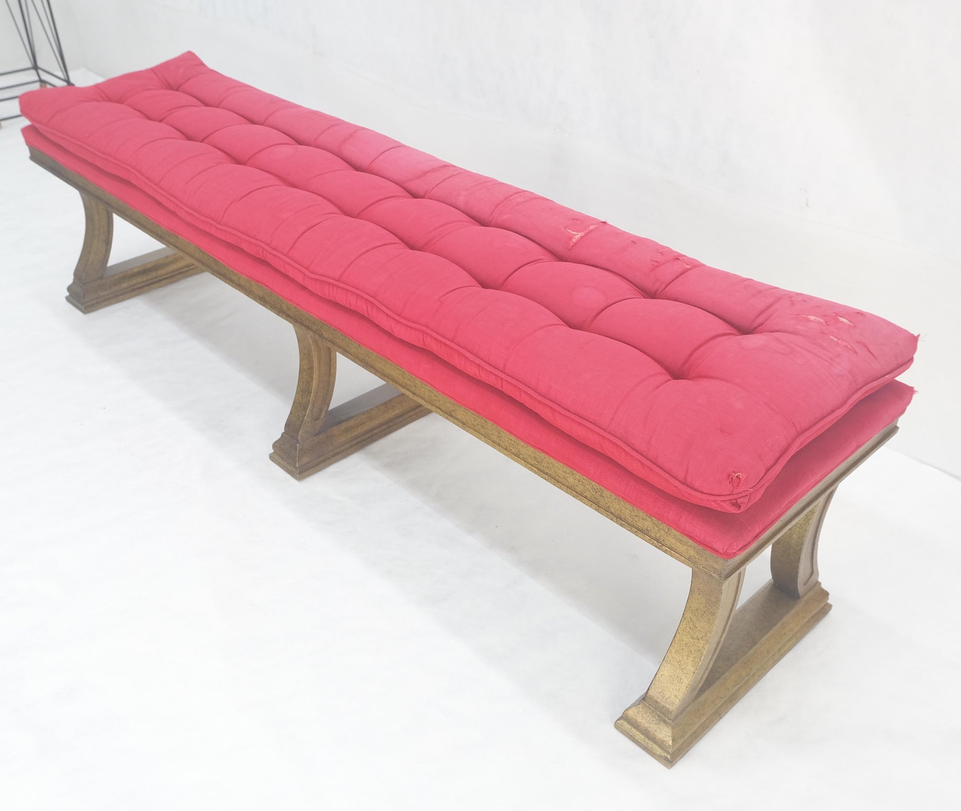 EstablishedLines c1970s Gold Splatter Metallic Style Finish Tufted Cushion Upholstery Bench Clean