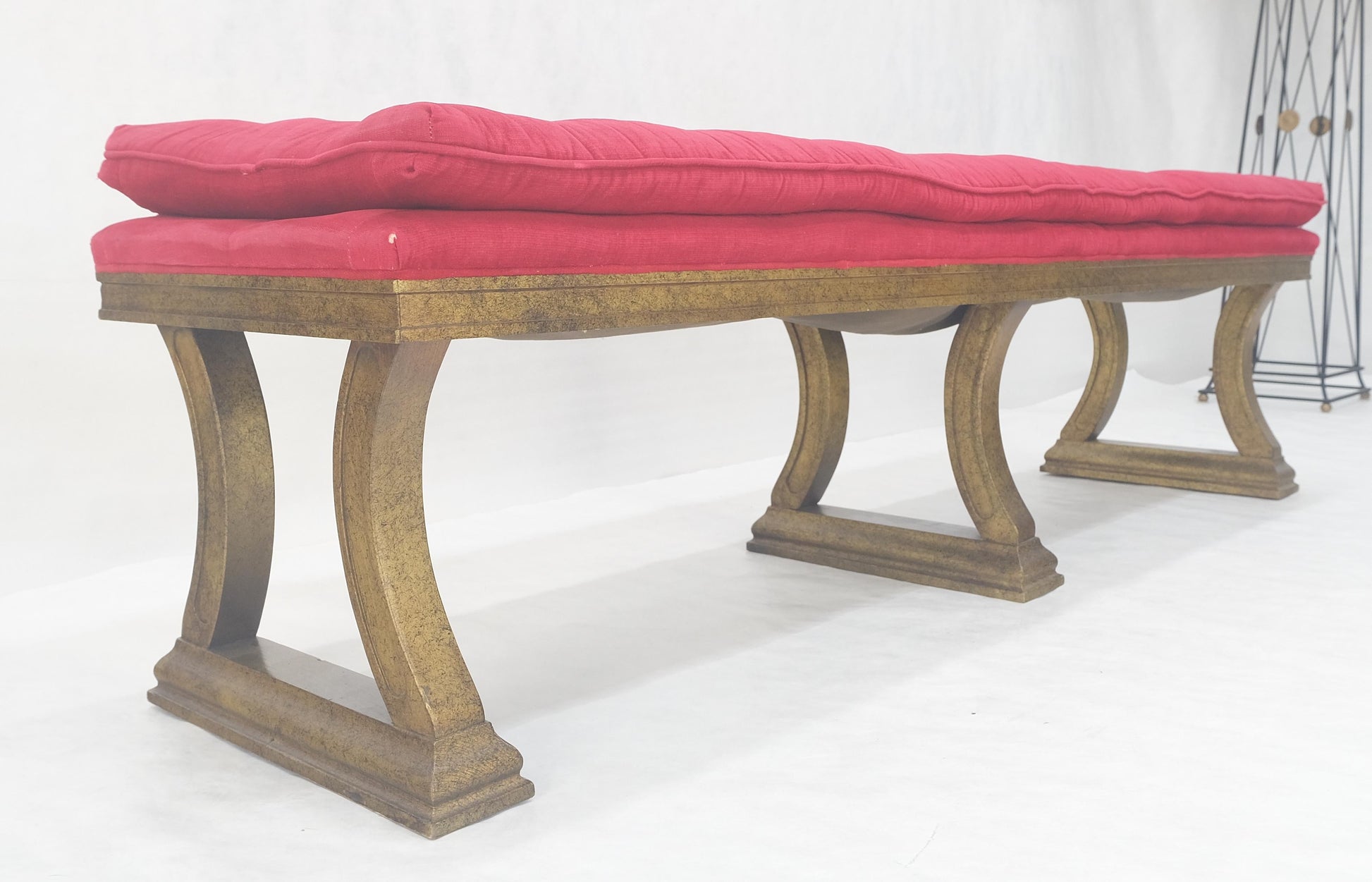 EstablishedLines c1970s Gold Splatter Metallic Style Finish Tufted Cushion Upholstery Bench Clean