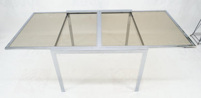 EstablishedLines Flip Top 40" Square Crome Base Smoked Glass Top Dining Table 84" Extended Clean!