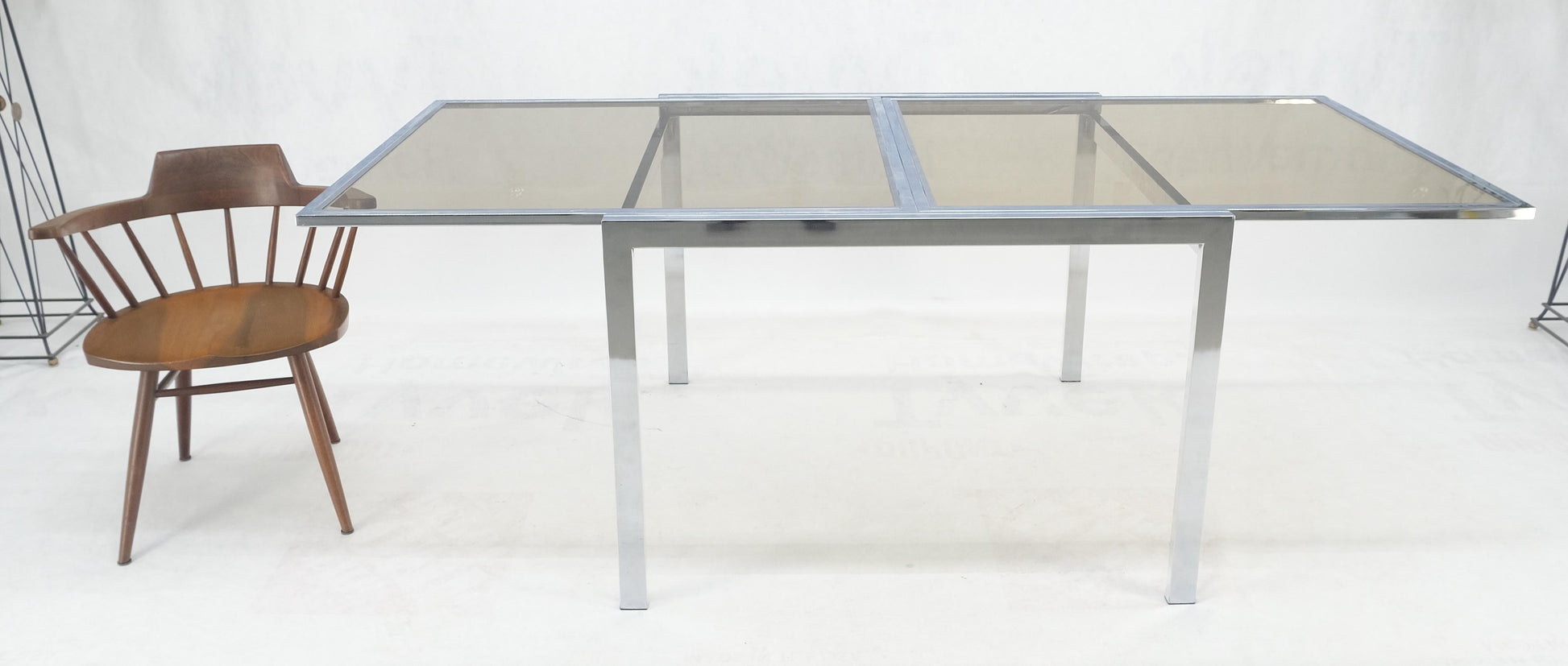 EstablishedLines Flip Top 40" Square Crome Base Smoked Glass Top Dining Table 84" Extended Clean!