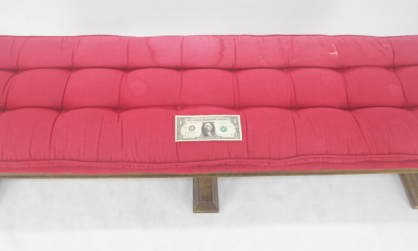 EstablishedLines c1970s Gold Splatter Metallic Style Finish Tufted Cushion Upholstery Bench Clean