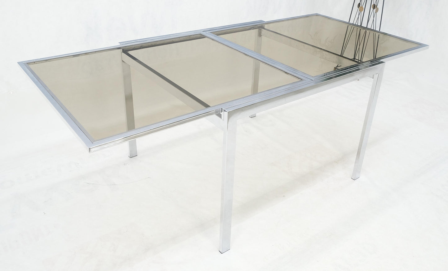 EstablishedLines Flip Top 40" Square Crome Base Smoked Glass Top Dining Table 84" Extended Clean!