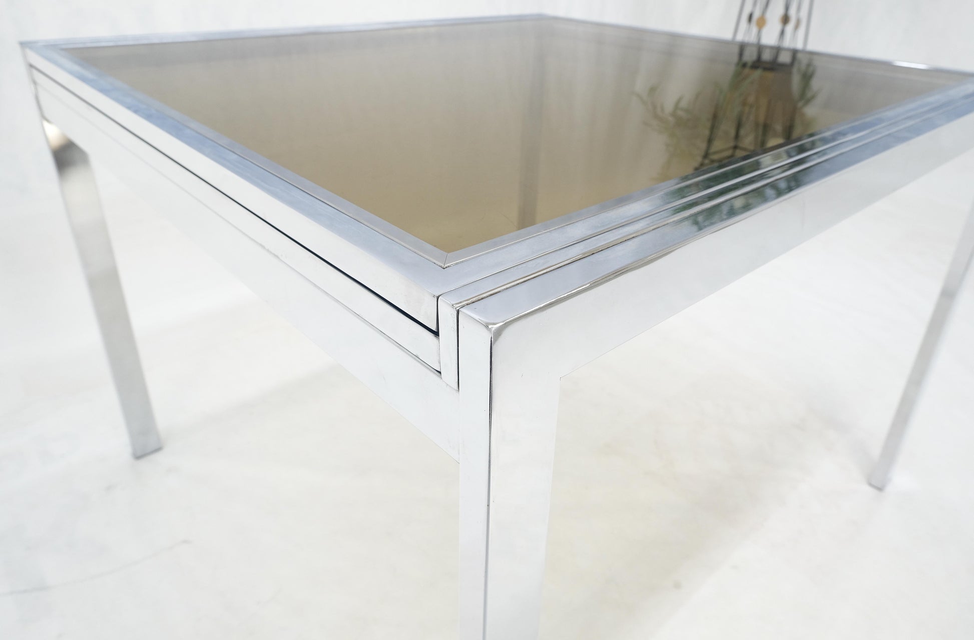 EstablishedLines Flip Top 40" Square Crome Base Smoked Glass Top Dining Table 84" Extended Clean!