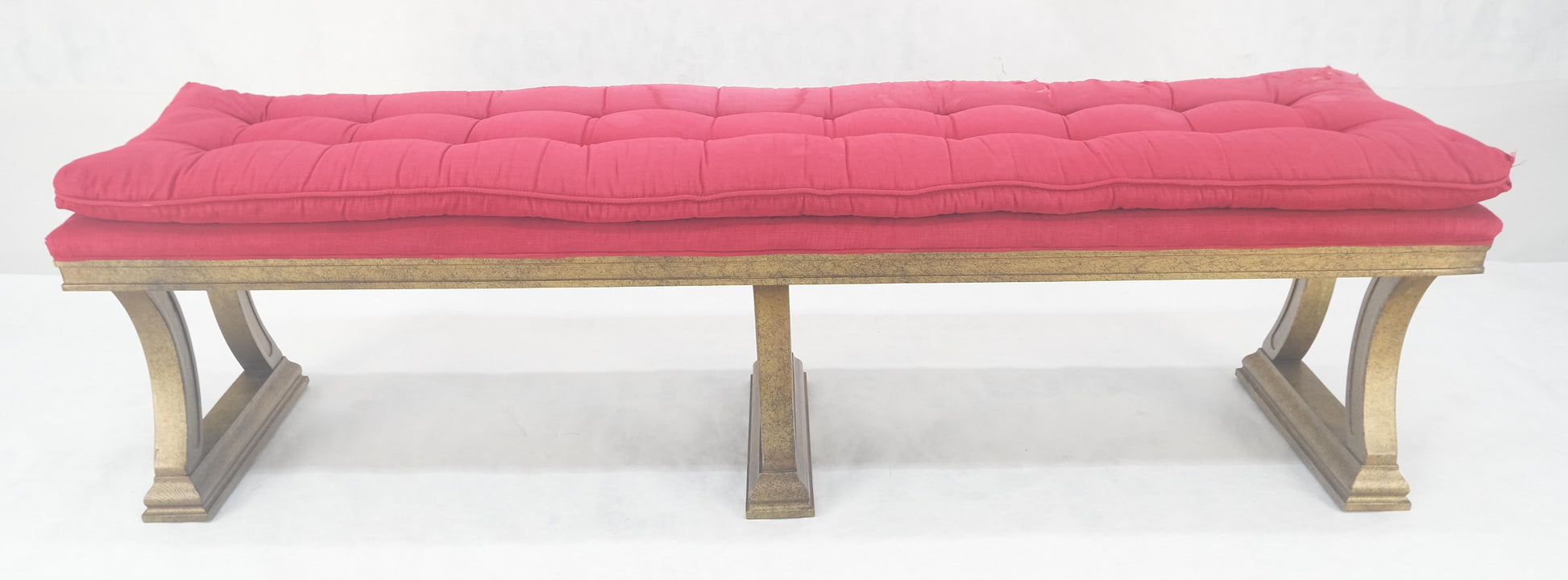 EstablishedLines c1970s Gold Splatter Metallic Style Finish Tufted Cushion Upholstery Bench Clean