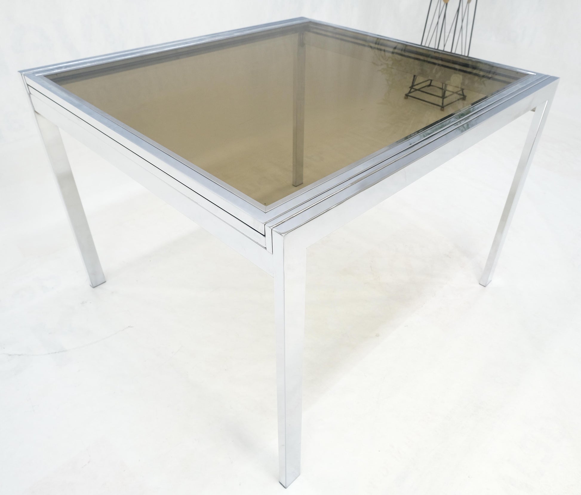 EstablishedLines Flip Top 40" Square Crome Base Smoked Glass Top Dining Table 84" Extended Clean!