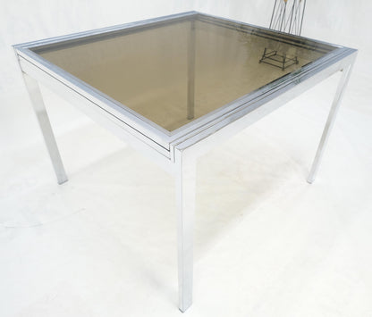 EstablishedLines Flip Top 40" Square Crome Base Smoked Glass Top Dining Table 84" Extended Clean!