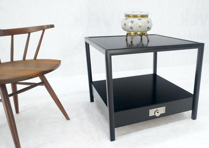 EstablishedLines Baker Black Lacquer One Drawer Two Tier Square Side End Table Night Stand MINT!