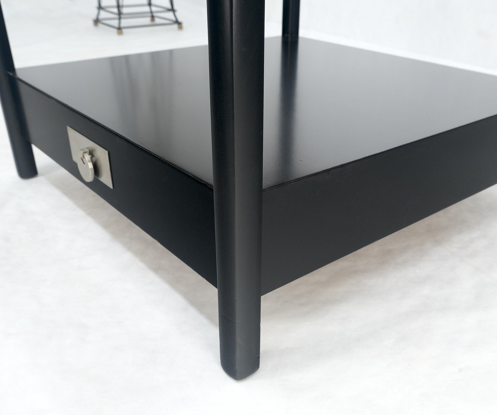 EstablishedLines Baker Black Lacquer One Drawer Two Tier Square Side End Table Night Stand MINT!