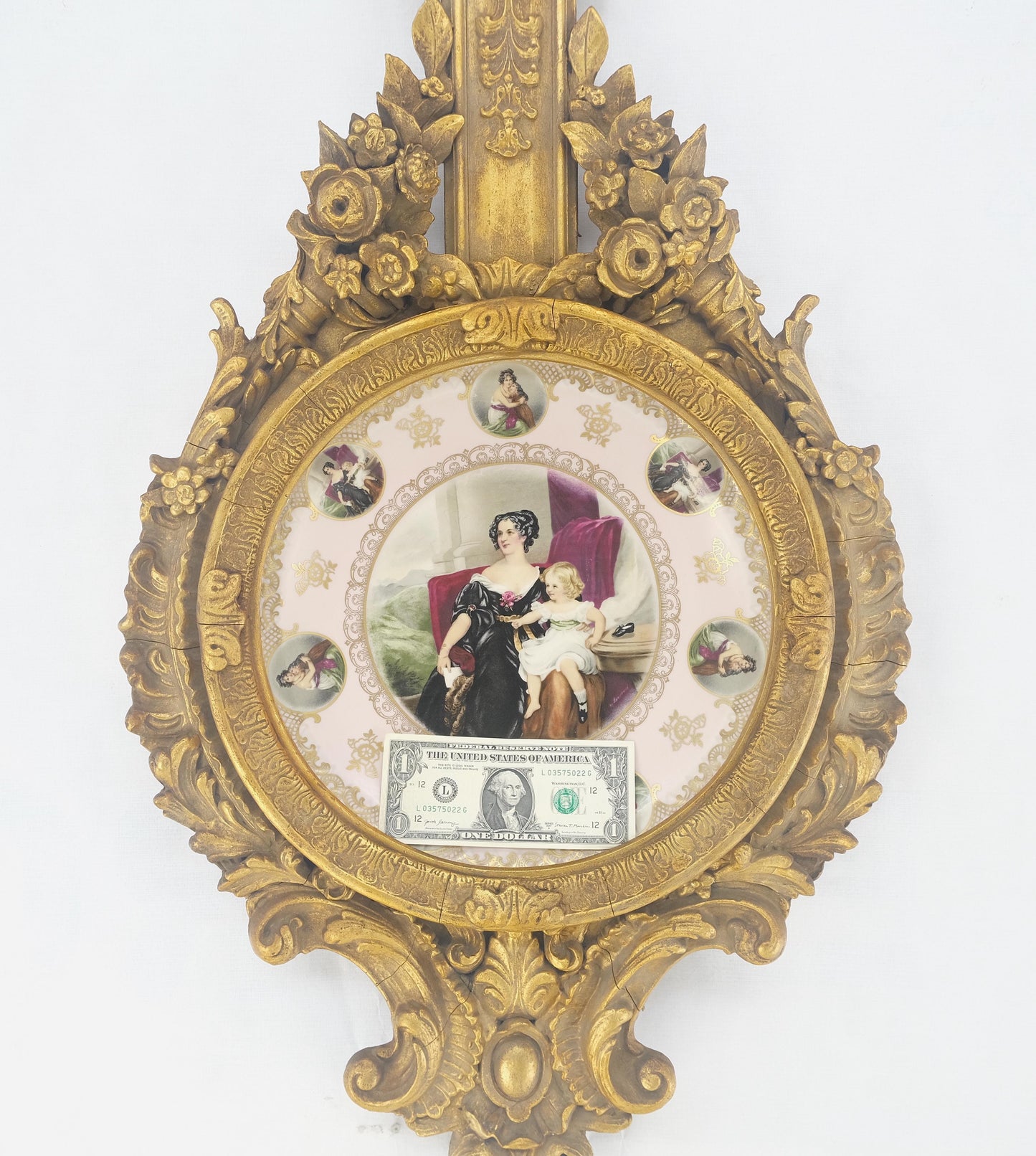 EstablishedLines Gold Gilt Gesso Frame German Decorated Wall Plaque Plate c1920s