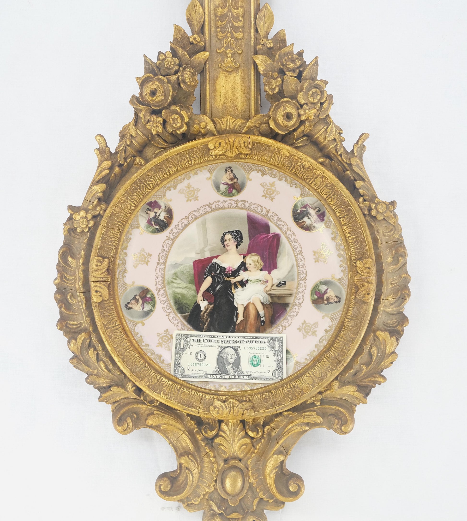 EstablishedLines Gold Gilt Gesso Frame German Decorated Wall Plaque Plate c1920s